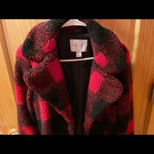 Women’s long plaid fuzzy coat